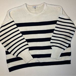Madewell cotton crewneck sweater cream blue stripe medium